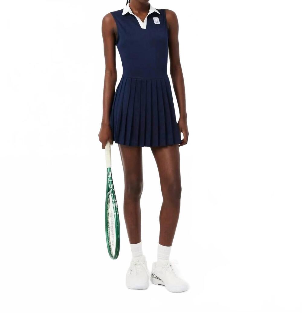 NEW LACOSTE ultra dry tennis heritage dress with liner in navy